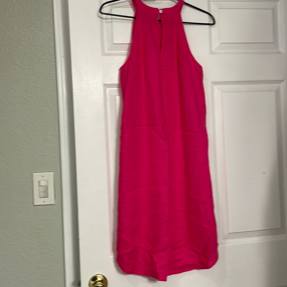 Pretty Pink Linen high low back shift style dress also
